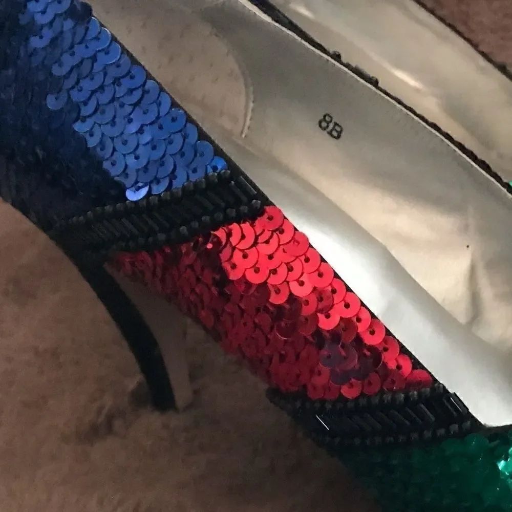 Multi-color Sequined Pumps ANN MARINO Size-8 - Picture 7 of 7